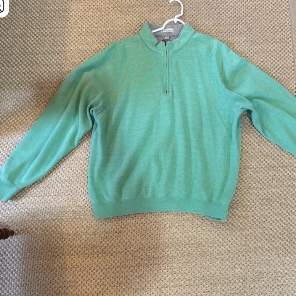 Peter Millar Men’s sweater Quarter Zip Mock Neck Pima Cotton Blend Golf- L-Green